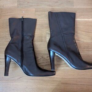 Nine West Brown Zip Up Leather Heeled Boots